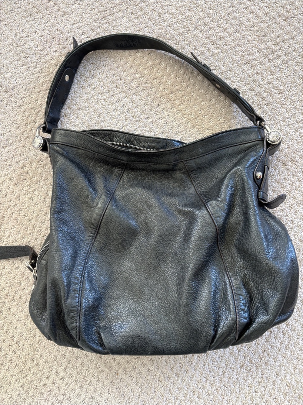 B Makowsky Black Leather Shoulder Bag by